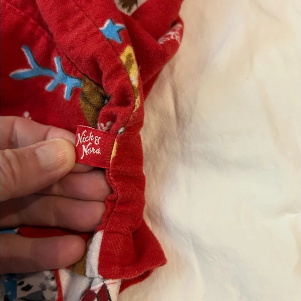 NICK & NORA VINTAGE Reindeer Dog Red Pajama‎ Top Cotton Flannel L